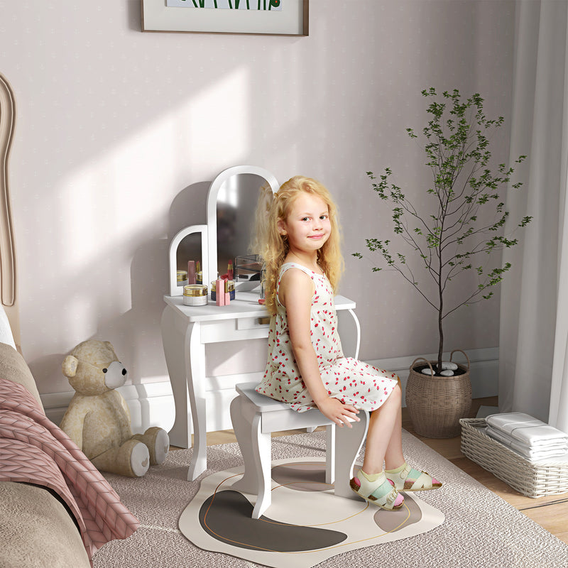Kids Dressing Table Set With Mirror and Storage Drawer Ideal for Bedroom Playtime White
