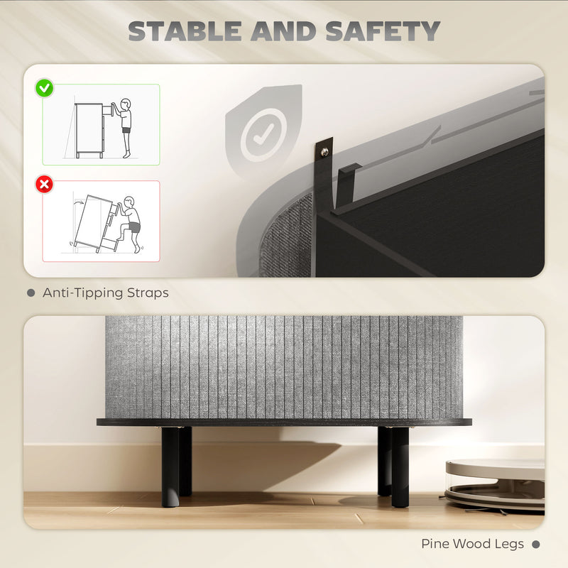 Modern Sideboard with Fluted Sliding Doors and Storage Shelves for Kitchen or Dining, Grey