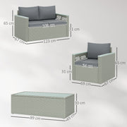 Light Grey 4 Seater Rattan Garden Furniture Set with Cushions and Coffee Table