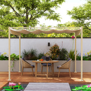 3m x 3m Garden Pergola with Retractable UPF30+ Canopy Sun Shade Khaki by Outsunny
