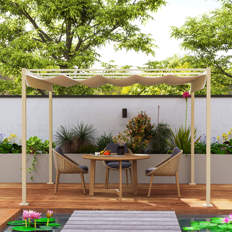 3m x 3m Garden Pergola with Retractable UPF30+ Canopy Sun Shade Khaki by Outsunny
