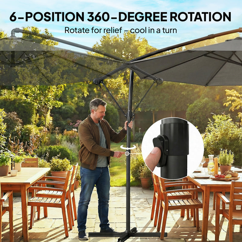 Cantilever Garden Parasol with UPF 30+ Adjustable 360° Shade and Protective Cover, Grey