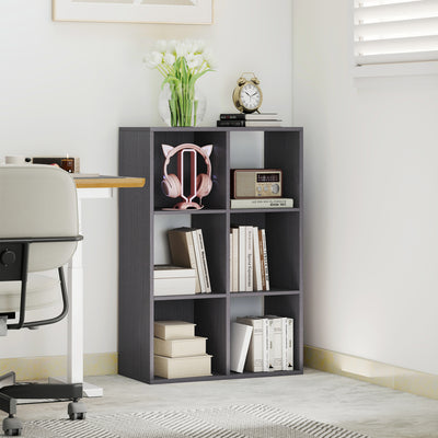6 Cube Storage Bookshelf With Open Shelves Ideal For Home Or Office Use Grey