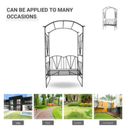 2 Seater Metal Garden Bench With Decorative Arch Ideal For Climbing Plants Black AOSOM