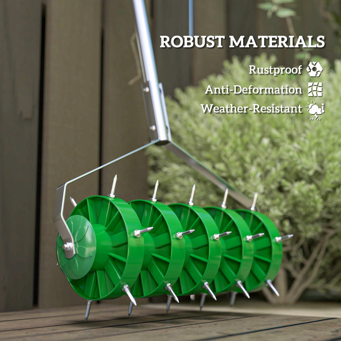Rolling Lawn Aerator Manual Grass Spike Roller with Detachable Handle by Outsunny