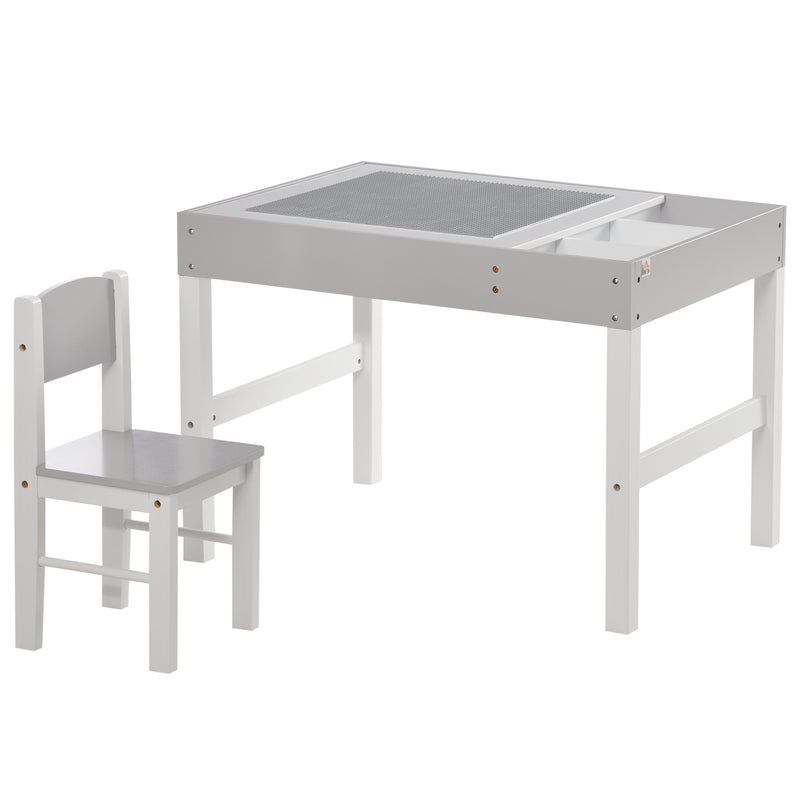 Kids Table and Chair Set with Built In Storage Ideal for Playrooms and Bedrooms, Grey