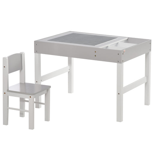 Kids Table and Chair Set with Built In Storage Ideal for Playrooms and Bedrooms, Grey