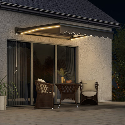 Grey 2 x 2.5m Electric Awning With LED Lights Ideal For Garden Or Patio Shade