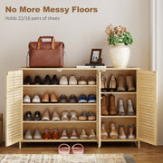 Shoe Storage Cabinet for Hallway with Adjustable Shelves and Louvered Doors Natural Wood Homcom