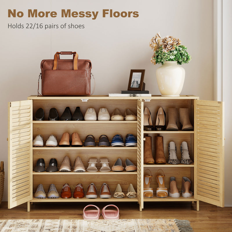 Shoe Storage Cabinet for Hallway with Adjustable Shelves and Louvered Doors Natural Wood Homcom