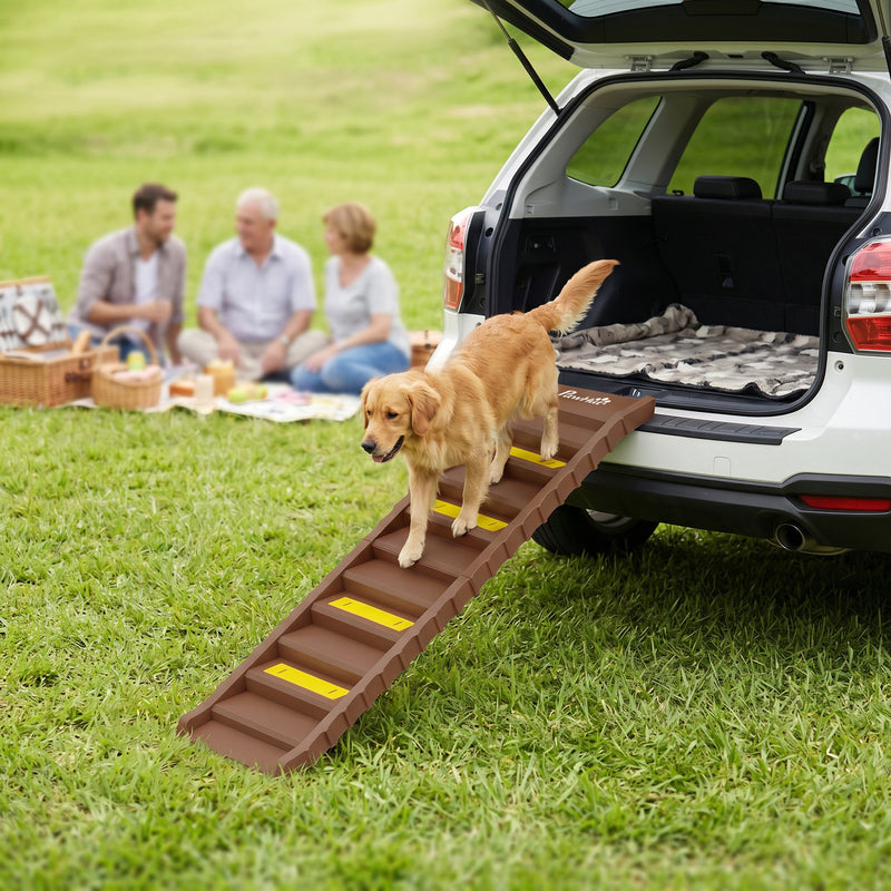 Dog Car Ramp for Easy Pet Access with Anti Slip Surface and Foldable Design Brown