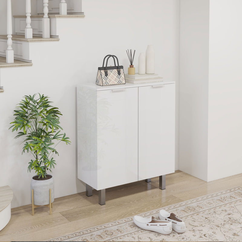 Five Shelf Shoe Storage Cabinet With Adjustable Shelves For Hallway Or Bedroom White