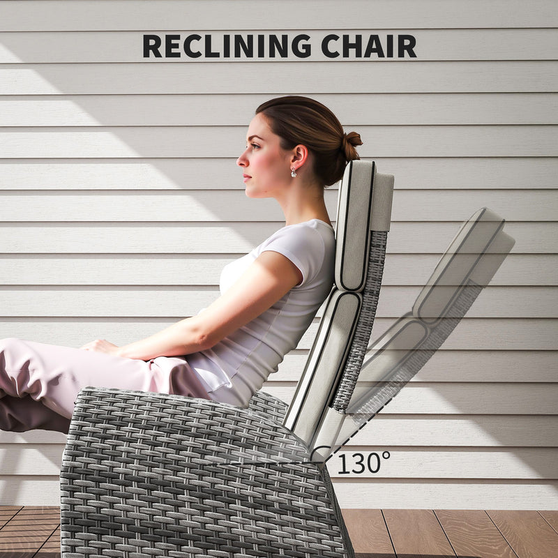 Grey 5 Piece Rattan Garden Lounger Set With Cushions by Outsunny