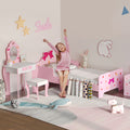 3 Piece Kids Bedroom Furniture Set with Bed Dressing Table and Stool for Ages 3 to 6 Pink AOSOM