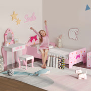3 Piece Kids Bedroom Furniture Set with Bed Dressing Table and Stool for Ages 3 to 6 Pink AOSOM