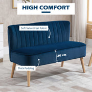 2 Seater Sofa, Dark Blue Velvet Sofa With Foam Padding High Back For Small Spaces