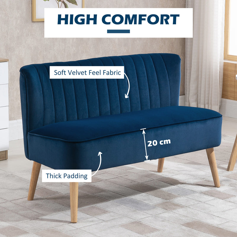 2 Seater Sofa, Dark Blue Velvet Sofa With Foam Padding High Back For Small Spaces