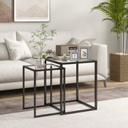 Set of 2 Black Nesting Tables with Tempered Glass Top and Steel Frame for Living Room by HOMCOM