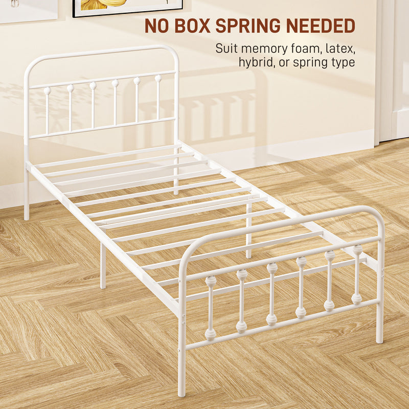 White Single Metal Bed Frame Minimalist Design Strong and Durable by HOMCOM