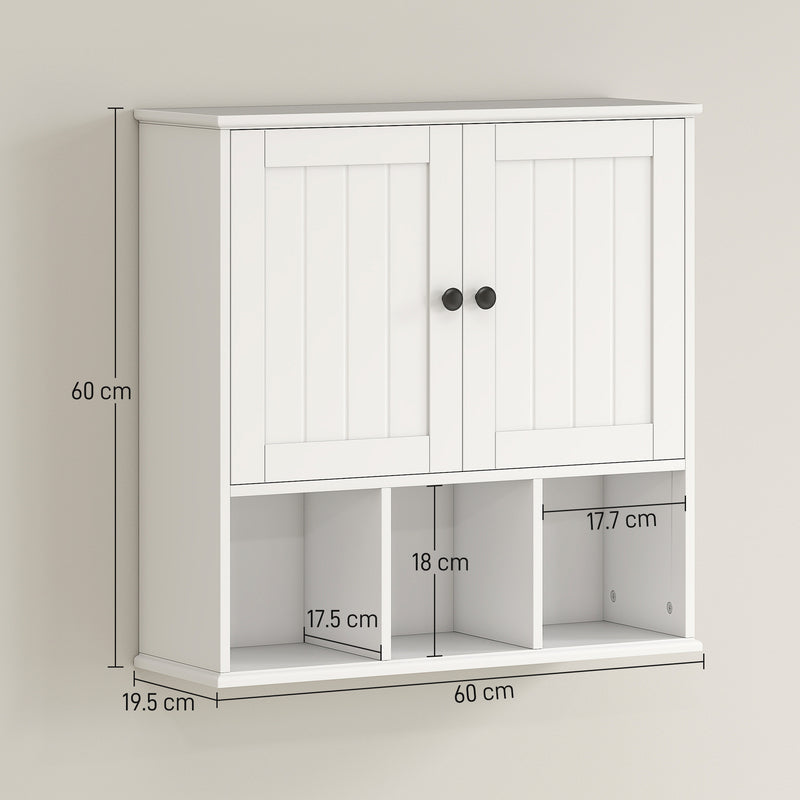 Wall Mounted Bathroom Cabinet With Adjustable Shelf And Open Storage Compartments White