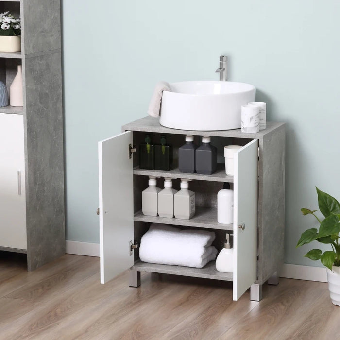 Under Sink Bathroom Pedestal Cabinet White and Grey