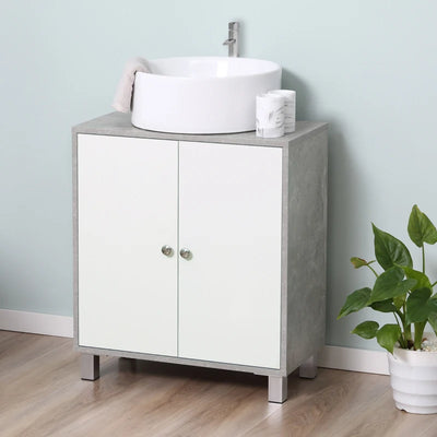 Under Sink Bathroom Pedestal Cabinet White and Grey Kleankin
