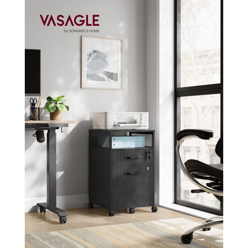 Vasagle Black Under Desk Pedestal Drawers With Lock For Home Office
