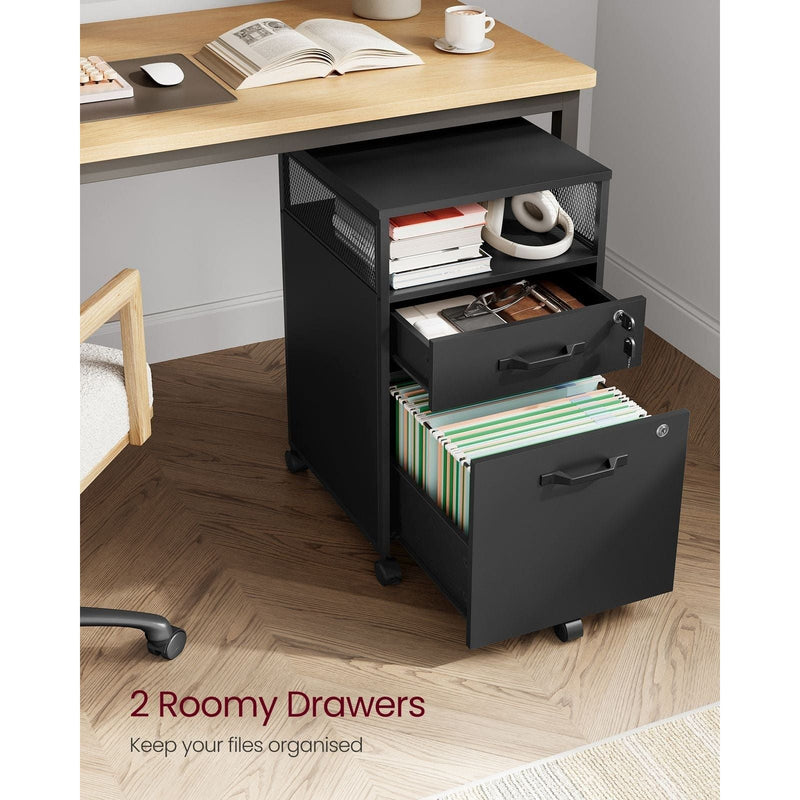 Vasagle Black Under Desk Pedestal Drawers With Lock For Home Office