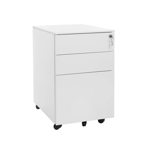 Image of a White Metal Under Desk File Cabinet With Wheels