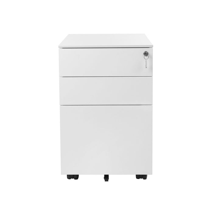 Image of a White Metal Under Desk File Cabinet With Wheels