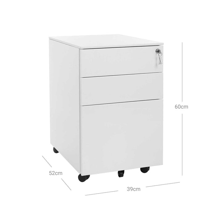 Image of a White Metal Under Desk File Cabinet With Wheels