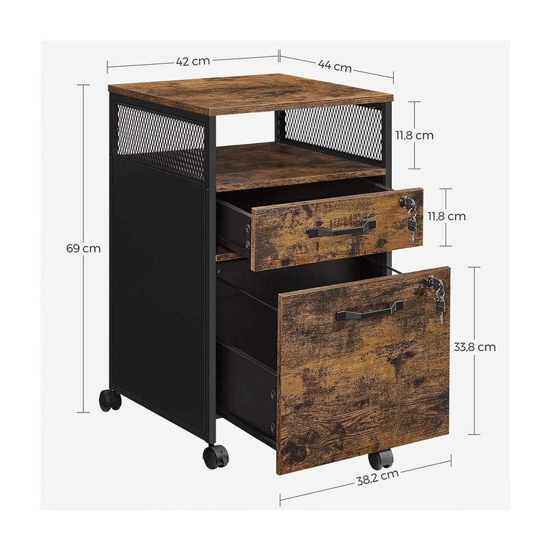 Vasagle Industrial Mobile Under Desk Pedestal Drawers With Lock For Home Office