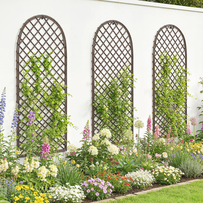 Garden Arch Set for Climbing Plants Hand Woven Wicker Slim Design Natural Wood Finish Outsunny