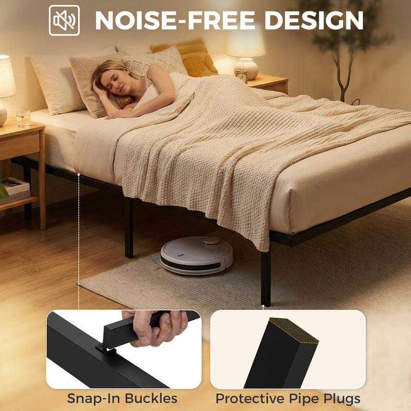 Black Metal Bed Frame For Double Mattress, Sturdy Steel, Supports Up To 42 Stone, Slats Included