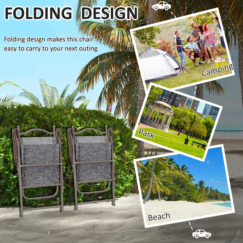 Set of 2 Folding Garden Chairs with Breathable Mesh Seats for Outdoor Use Grey AOSOM