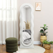 White Wavy Full Length Mirror Velvet Feel Frame by HOMCOM
