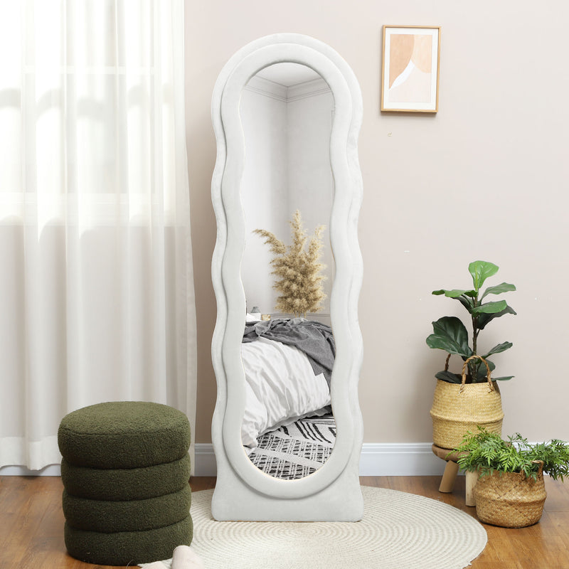White Wavy Full Length Mirror Velvet Feel Frame by HOMCOM
