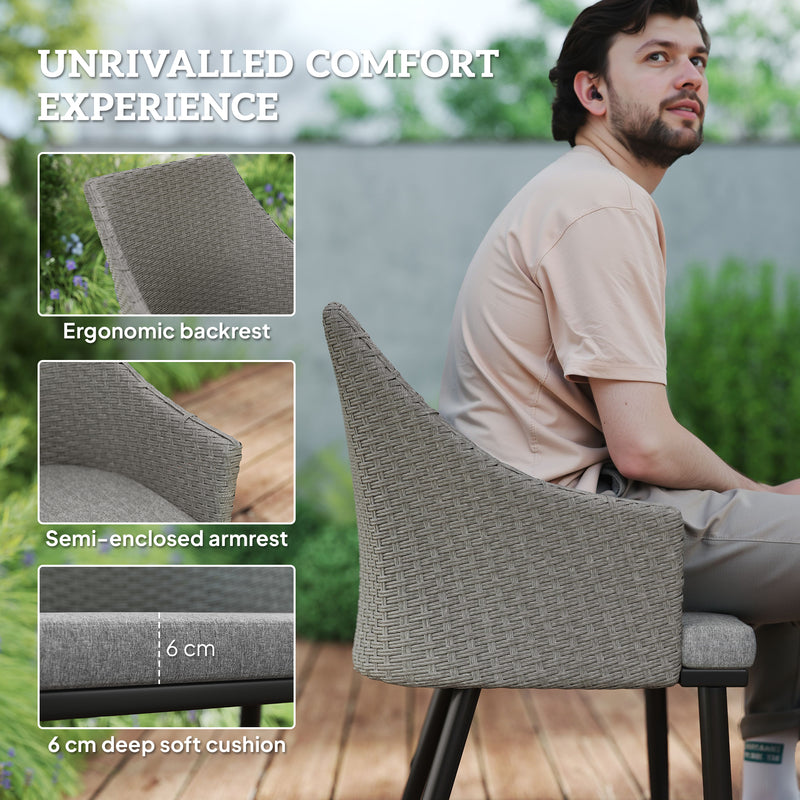 Grey 6 Seater Rattan Patio Dining Set with Cushions and Slatted Table for Garden by Outsunny