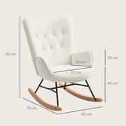 Cream Velvet Rocking Chair with Solid Wood Legs and Metal Frame for Living Room or Bedroom