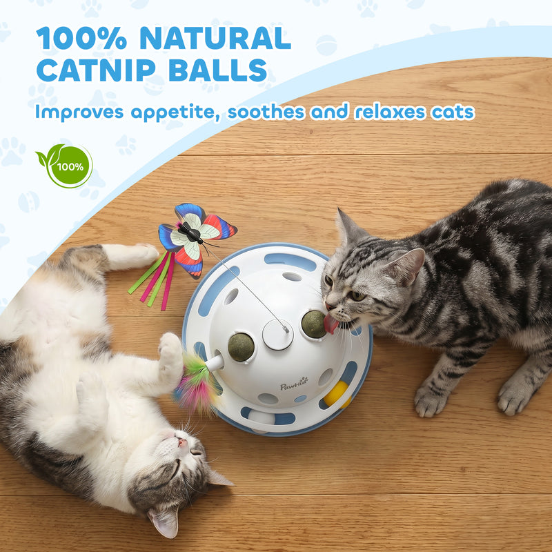 Automatic Interactive Cat Toy for Indoor Play and Exercise with Feathers and Butterfly Blue White Pawhut