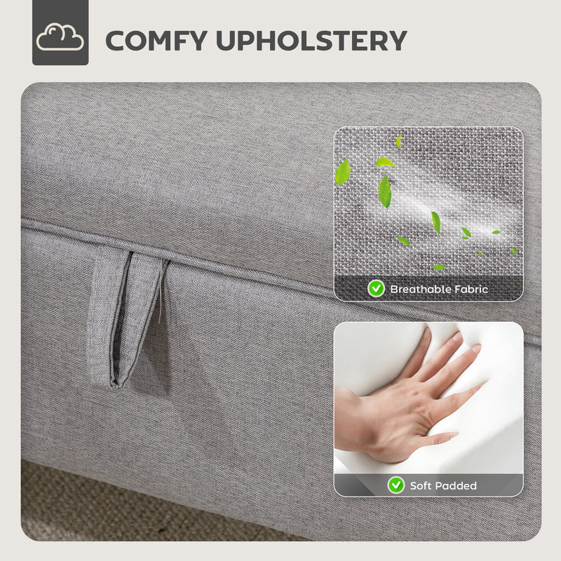 Light Grey Linen Storage Ottoman with Padded Seat and Wooden Legs for Bedroom or Hallway 49W x 33D x 36H cm