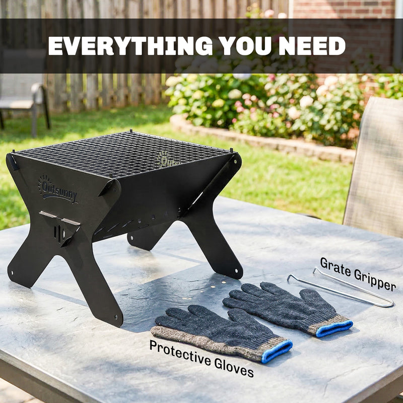 Portable Charcoal BBQ Grill and Fire Pit for Camping and Garden Gatherings Black Outsunny
