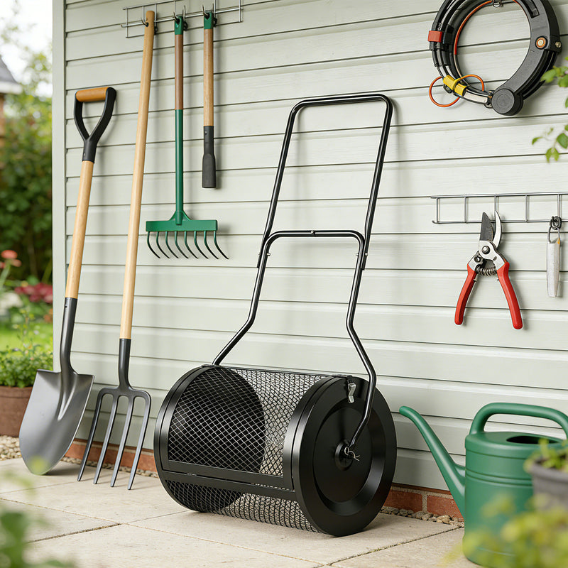 Compost Spreader with Adjustable Handle for Easy Lawn and Garden Care Black AOSOM