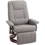 Manual Recliner Armchair With Faux Leather And Wooden Base For Living Room Comfort Grey