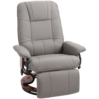 Manual Recliner Armchair With Faux Leather And Wooden Base For Living Room Comfort Grey