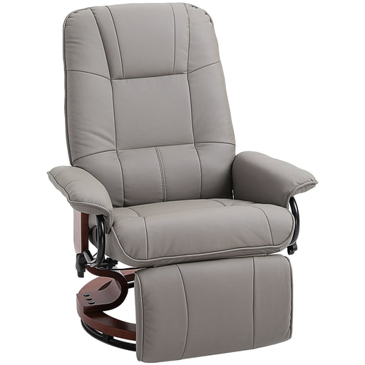 Manual Recliner Armchair With Faux Leather And Wooden Base For Living Room Comfort Grey