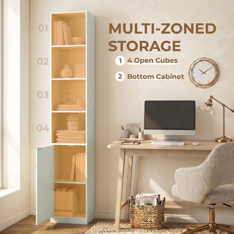 Corner Bookcase with Shelves and Hidden Cabinet for Small Room Storage