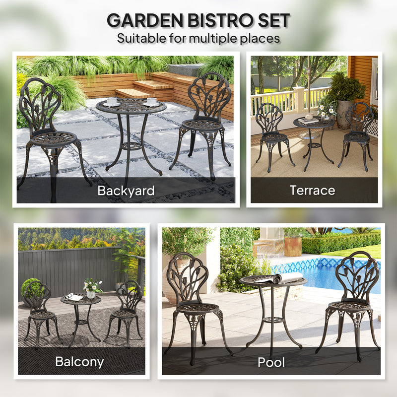 3 Piece Aluminium Garden Bistro Set for Two with Table and Chairs Bronze Tone by Outsunny