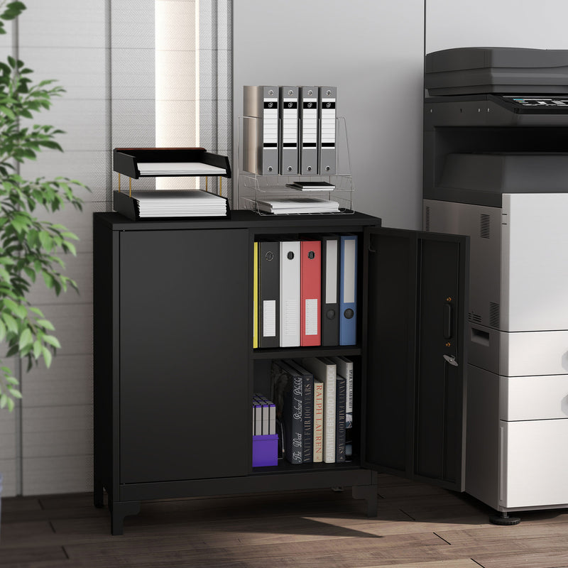 Metal Storage Cabinet with Lockable Doors for Secure Home Office or Garage Organisation Black