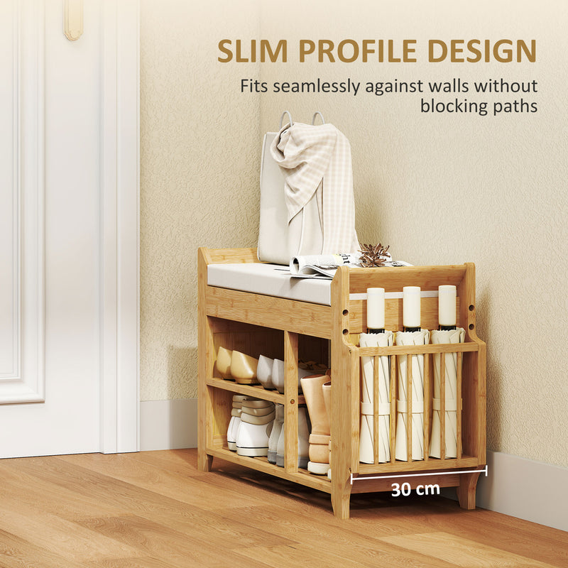Hallway Shoe Storage Bench with Padded Seat and Side Compartment for Narrow Spaces Natural Cream